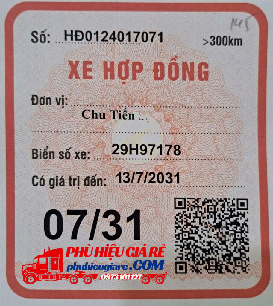 Phù hiệu xe hợp đồng 7 năm